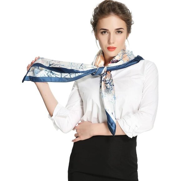 🆕 Women Blue Square Hair Scarf Silk Curly Headband Tie Sleeping Night Fashion - Picture 2 of 6